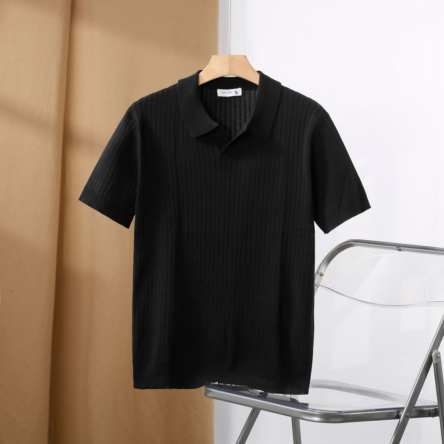 American Lapel Sunken Stripe Jacquard Sweater