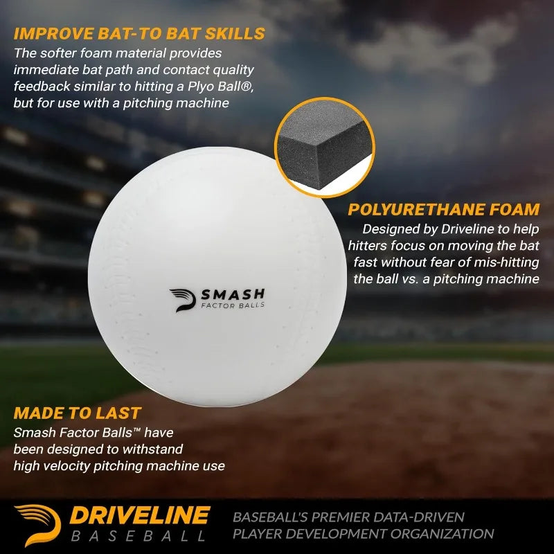 Driveline Baseball Smash Factor Balls™ (3 oz, 12 Pack) Durable Foam Hitting Practice Balls