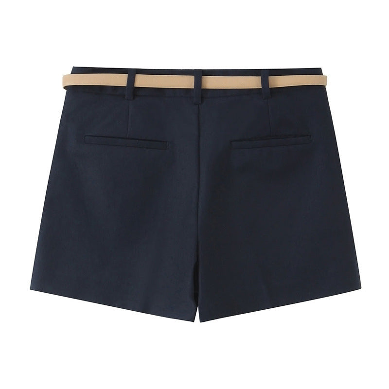 European And American Style Two Colors With Belt Pleated Casual Shorts
