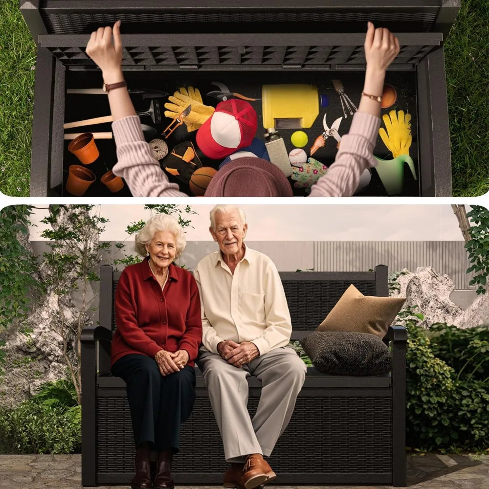 70 Gallon Storage Bench Deck Box Waterproof Lockable,Outdoor Storage Furniture for Patio,Garden and Porch,Tools and Cushions(Bla