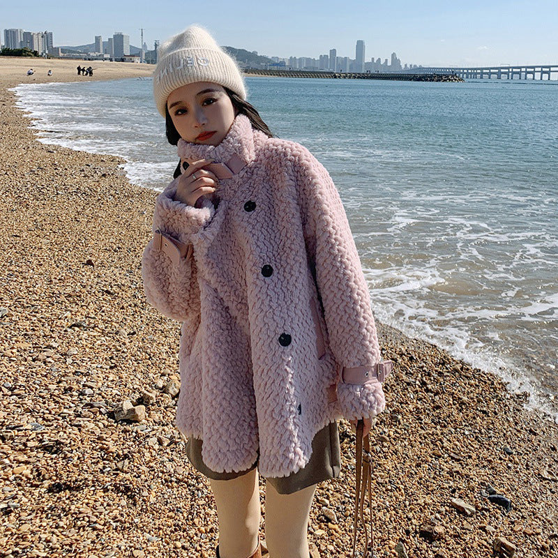 Fashion Ladies Winter Plush Lamb Wool Coat