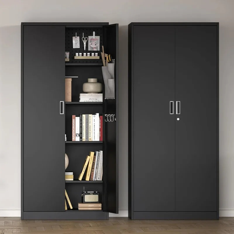 Big Metal Garage Storage Cabinet with Locking Doors, Lockable Heavy Duty Metal Tool Cabinet with Pegboard, Metal Utility Cabinet