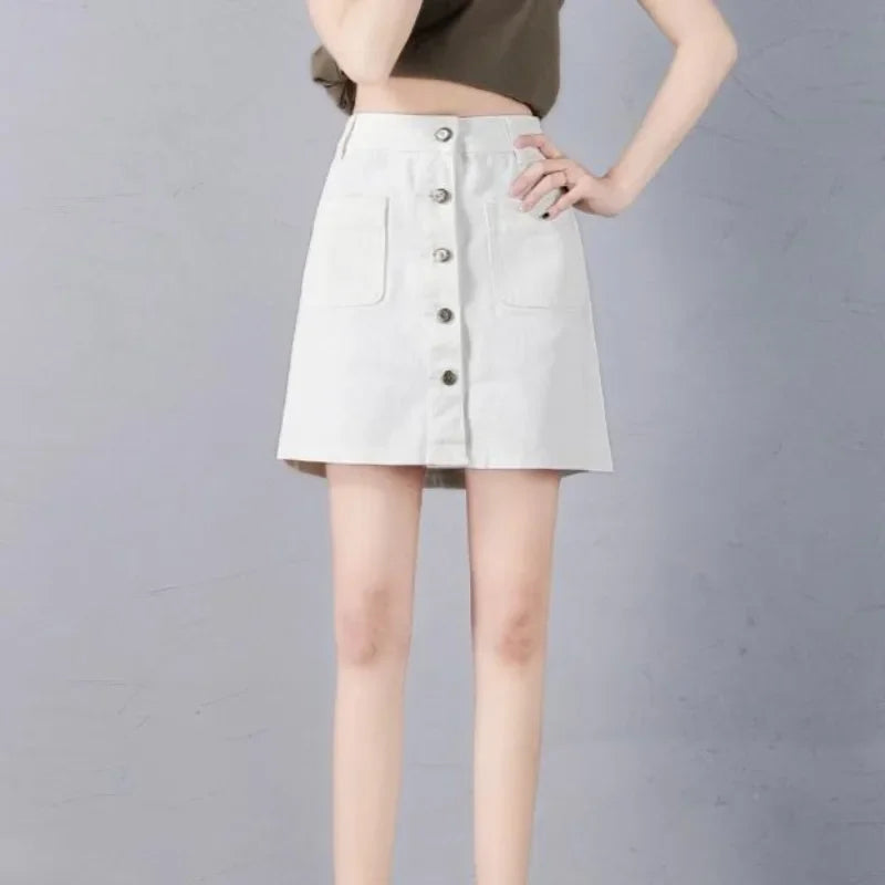 Black Jeans Skirts for Women Midi High Waist Woman Denim Skirt White Stylish Streetwear Vintage Korean Fashion Modest Cheap Y2k