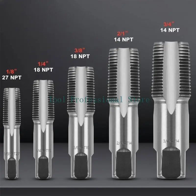 57QF 5Pcs NPT Pipe Tap Set 1/8" 1/4" 3/8" 1/2" and 3/4" With Case Carbon Steel For Cleaning Or Re-Thread Damaged Thread