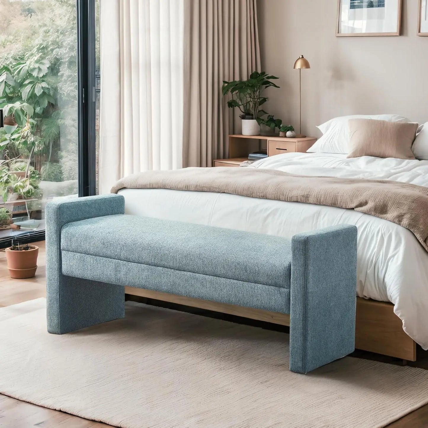 51" Bedroom Bench, End of Bed Benchs, Fabric Ottoman Benches, Entryway Benchs, Comfy Modern Bench, Bed Benches for Foot