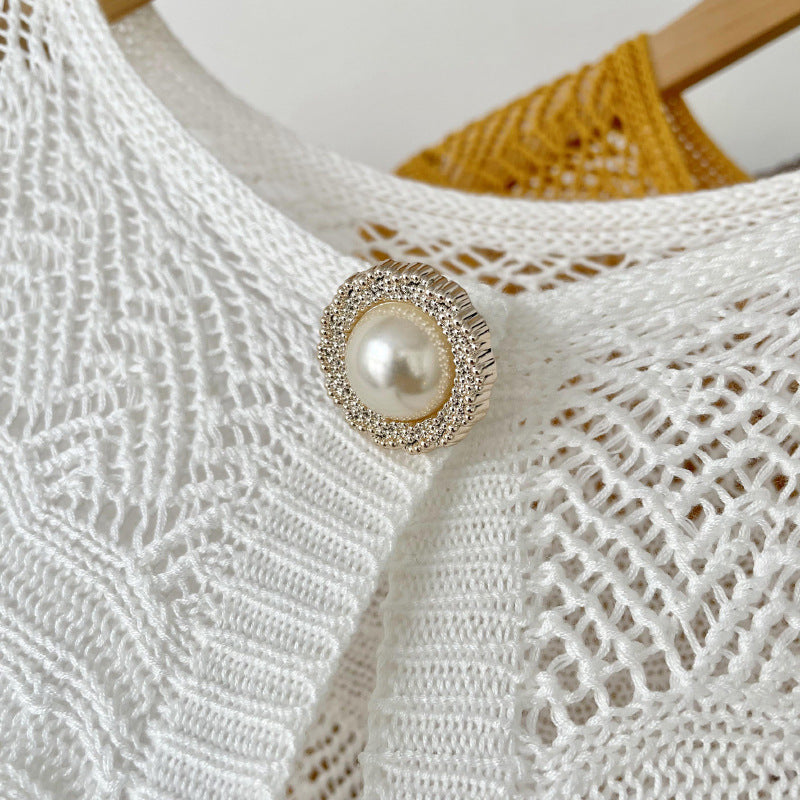 Air-conditioned Room Ice Silk Knitted Shawl Elegant Socialite Outer Wear Pearl Neck Guard Waistcoat