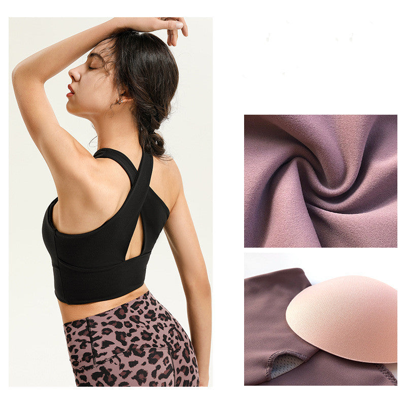 Fashion Cross Gather Shockproof Fitness Yoga Vest Bra With Chest Pad