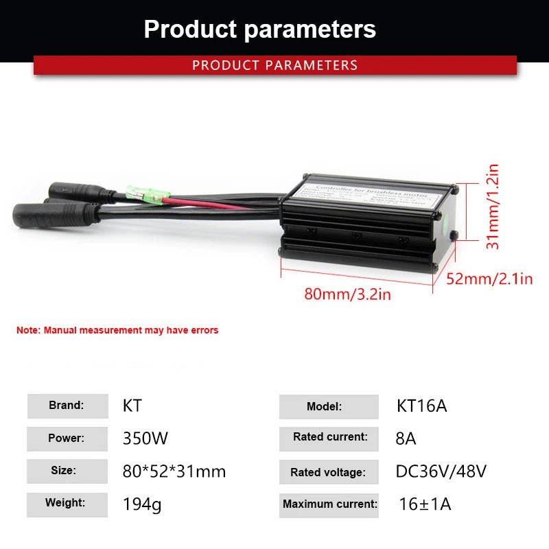 E-bike Controller 36V/48V Bike KT-16A SineWave Controller with Lamp Wire For 350W Motor,Bicycle Retrofit Accessories