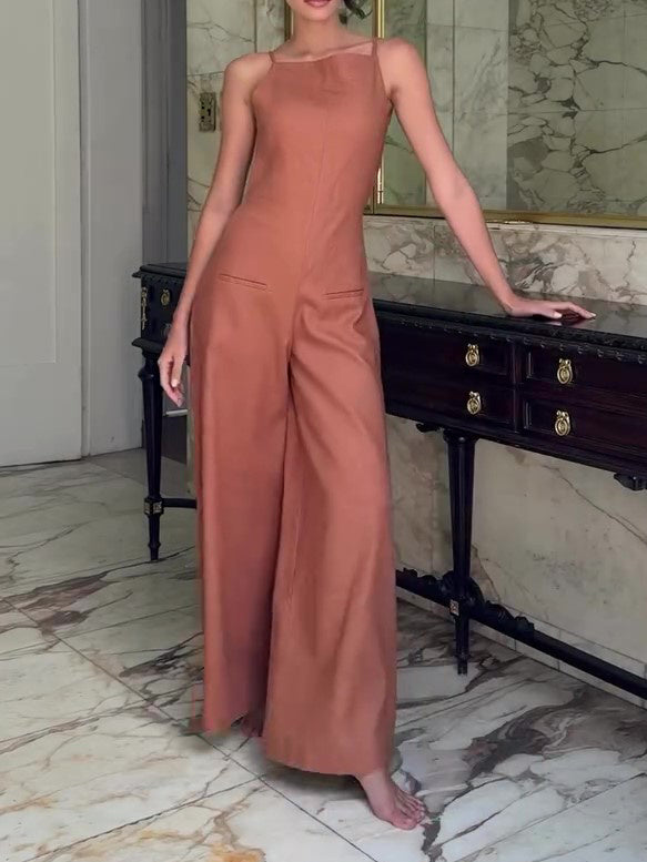Brown Halter Back Jumpsuit