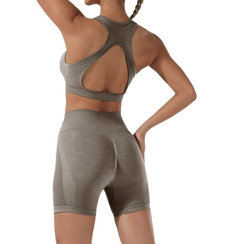 Cationic Quick-drying Fitness Pants Seamless Jacquard Peach Hip Three-point Sports Shorts