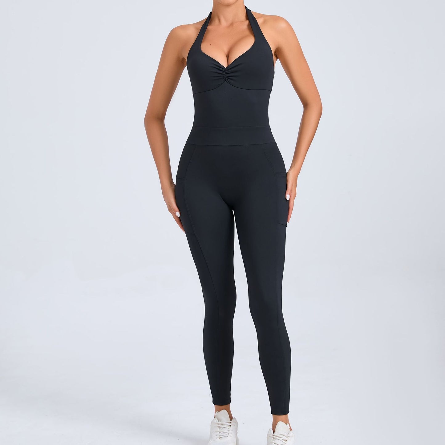 European And American Halter Side Pockets Yoga Jumpsuit