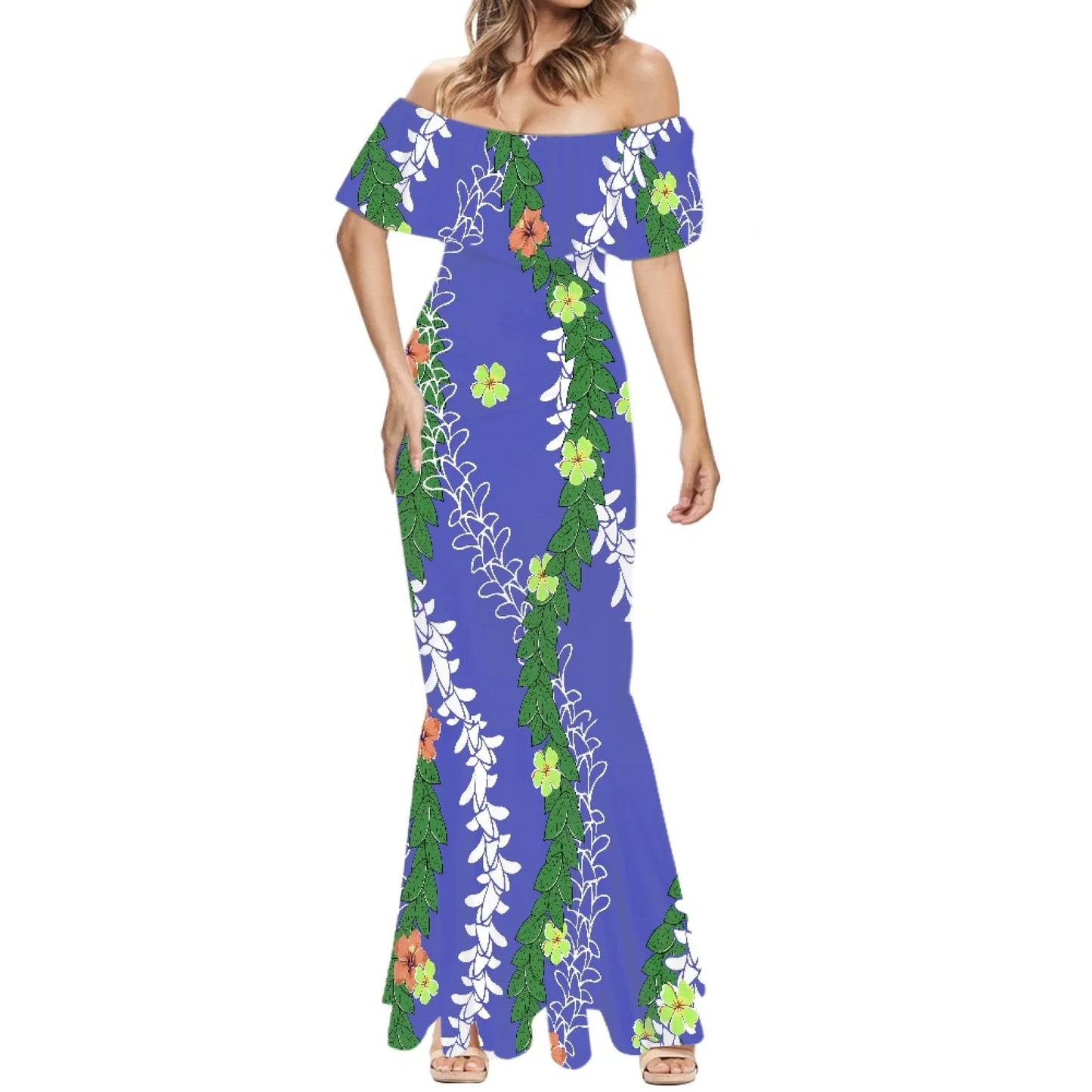 Elegant 2025 Premium Polynesian Puakenikeni Hawaiian Floral Print Made to Order Couture Fishtail Skirt Tonga Charming Style
