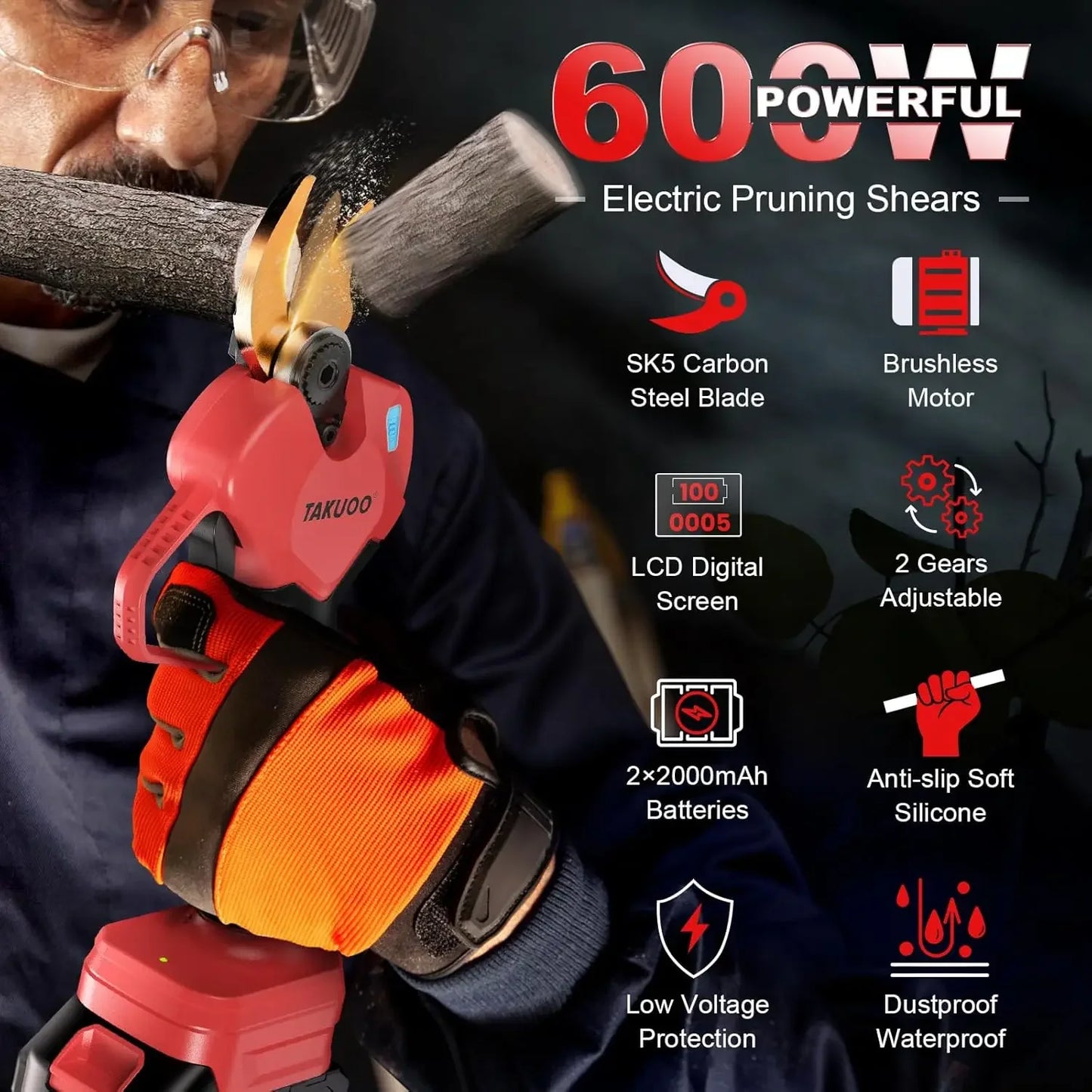 Cordless Electric Pruning Shears, 1.6 Inch(40MM) Cutting Diameter,Professional Brushless Electric Secateurs Electric Pruner Bran