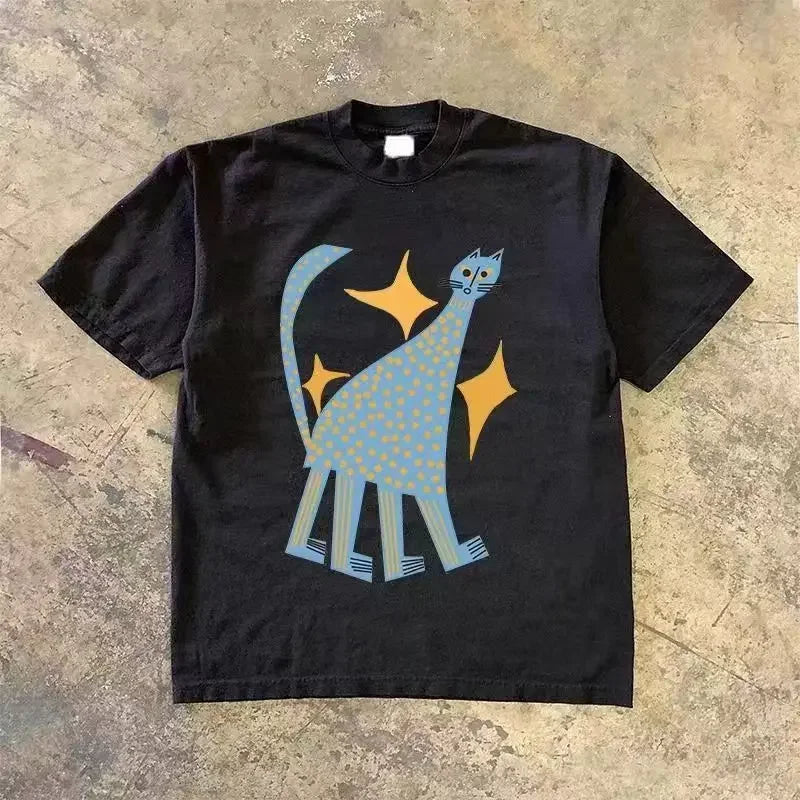 European and American fashion street wear 90s emo dark themed cartoon print retro clothing Gothic loose T-shirt