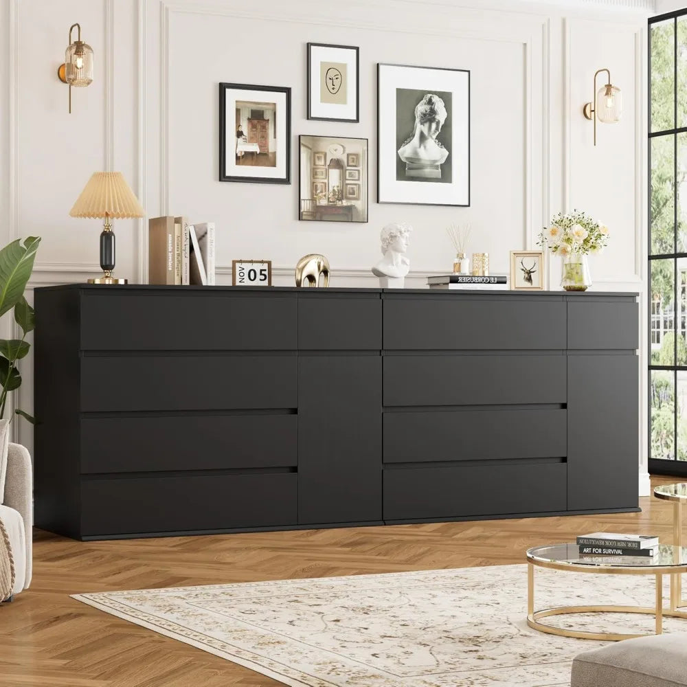 5 Drawer Dresser, Black Dresser for TV Stand, Double Wide Storage Chests of Drawer with Door, Deep Drawers and Wide Storage