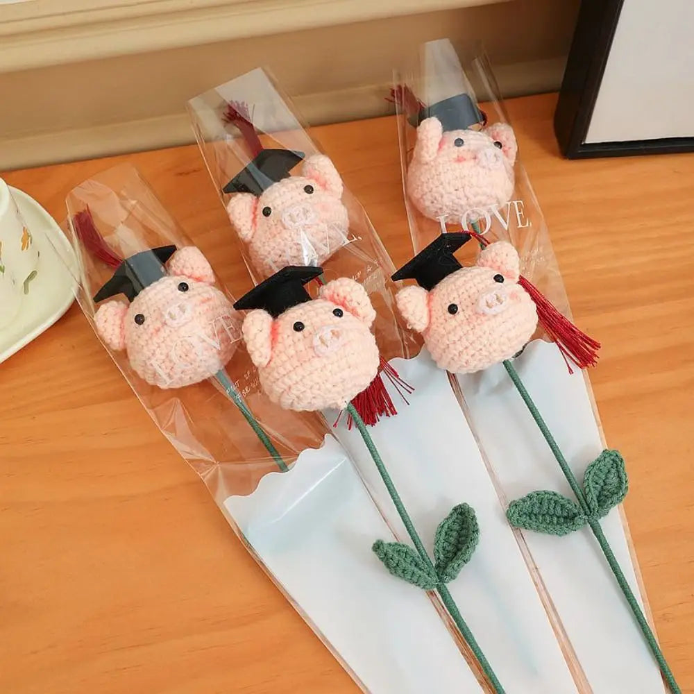 Doctoral Hats Graduation Knitted Flower Artificial Woven Hand Woven Yarn Crochet Flower Bouquet Fake DIY Knitted Flower