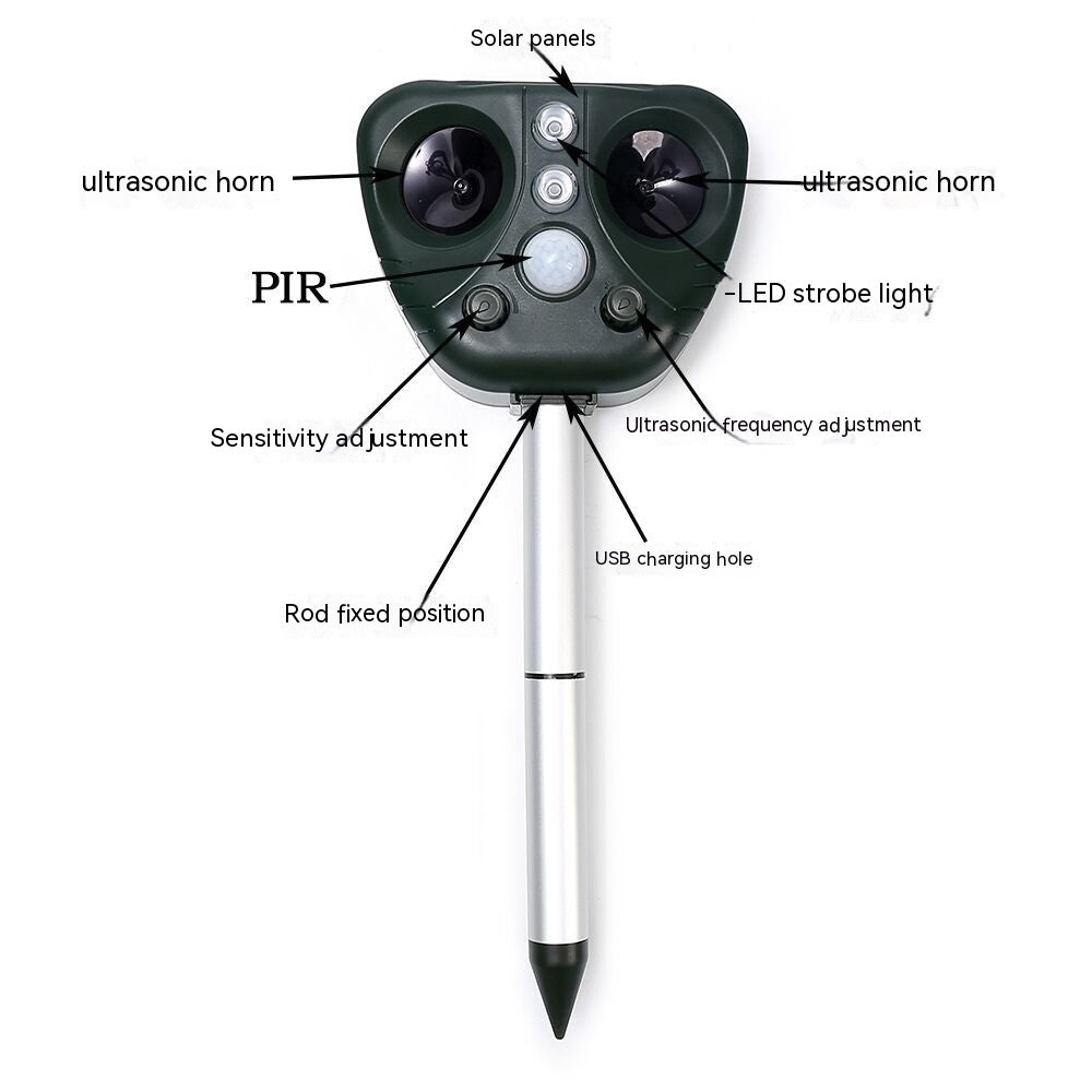 Factory Direct Sales New Outdoor Solar Ultrasonic Mouse Expeller Drive Dog Drive Cat Solar-powered Animal Repeller