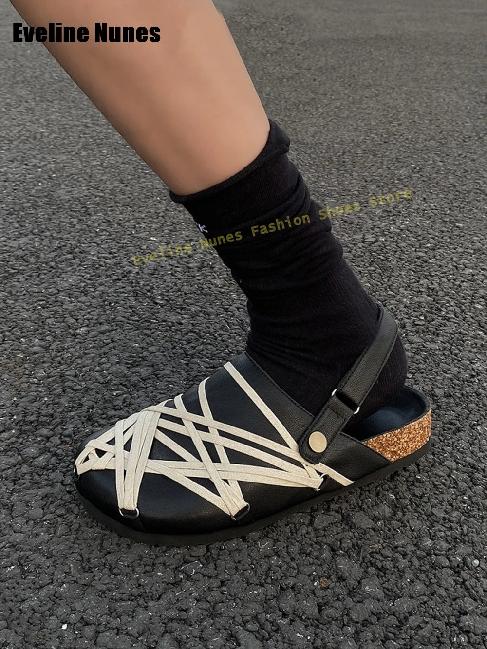 Cross Tied Back Strap Fashion Mules Round Toe Thick Sole Slip On Street Style Couple Casuals Slippers 2025 Summer New Arrivals