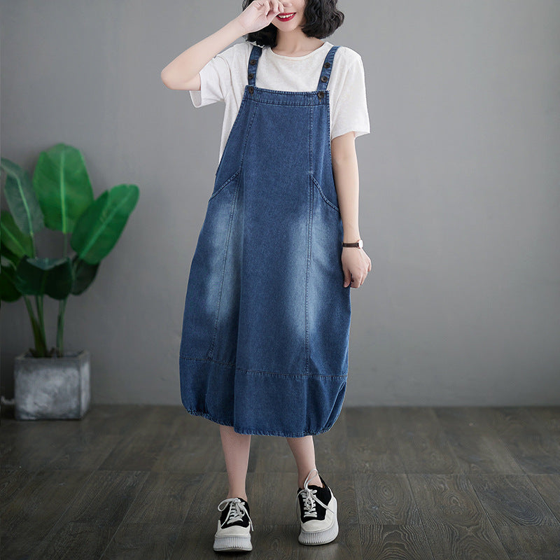 Fashion Loose Denim Strap Dress Women
