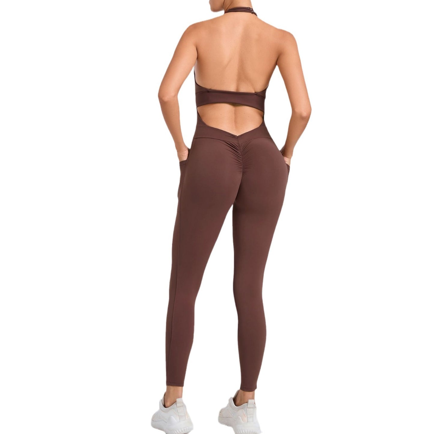 European And American Halter Side Pockets Yoga Jumpsuit
