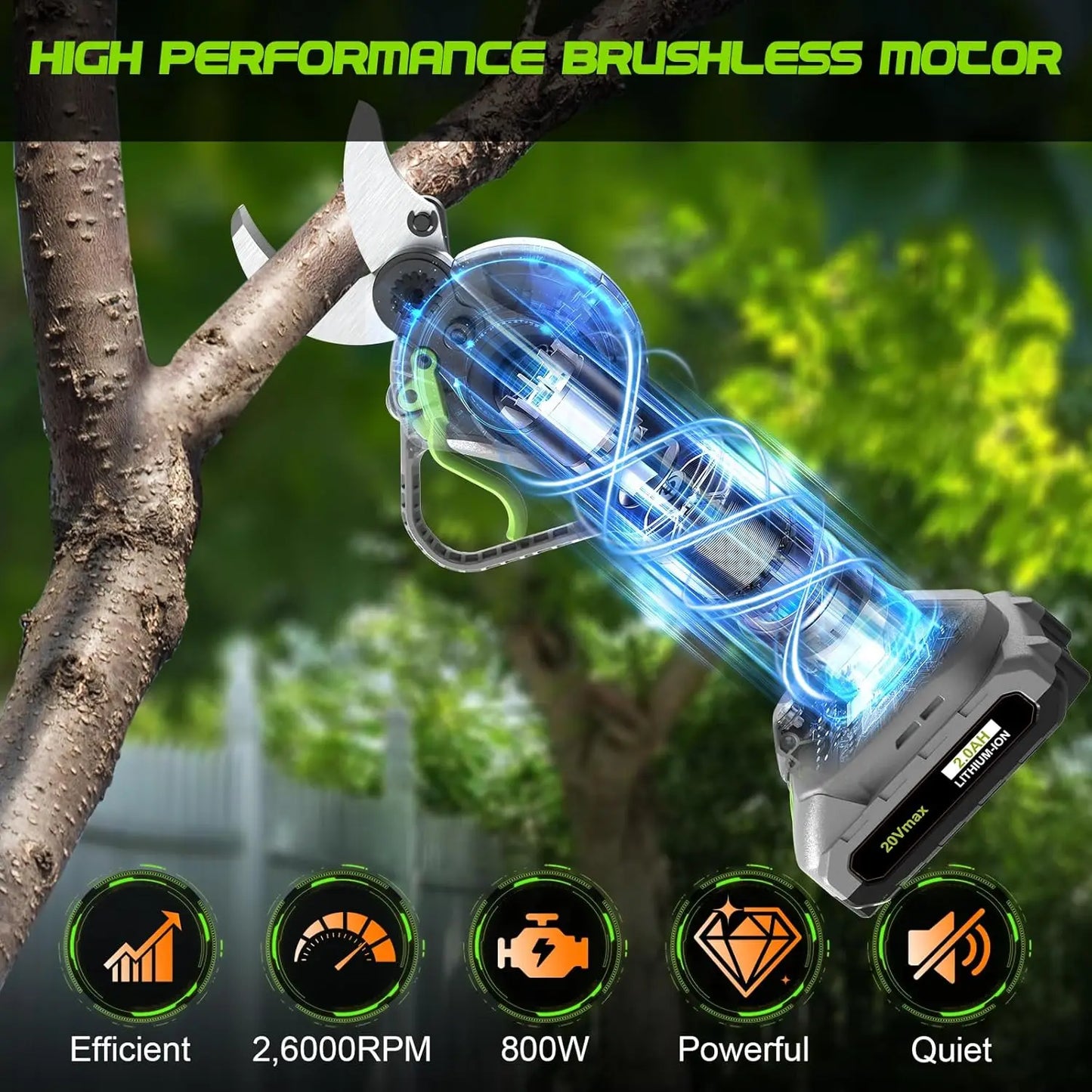 2 In 1 Pole Pruning Shears Cordless (2025 Upgraded), Electric Pruning Shears with LCD Display,1.5-2 Inch Cutting Diameter Pole P