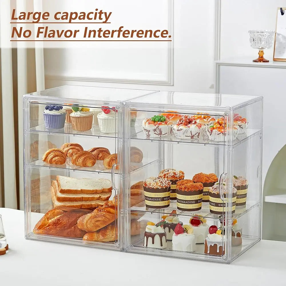 Bread Box For Kitchen Countertop Pastry Bakery Display Case 3 Layers Adjustable Large Bread Storage Container For Homemade