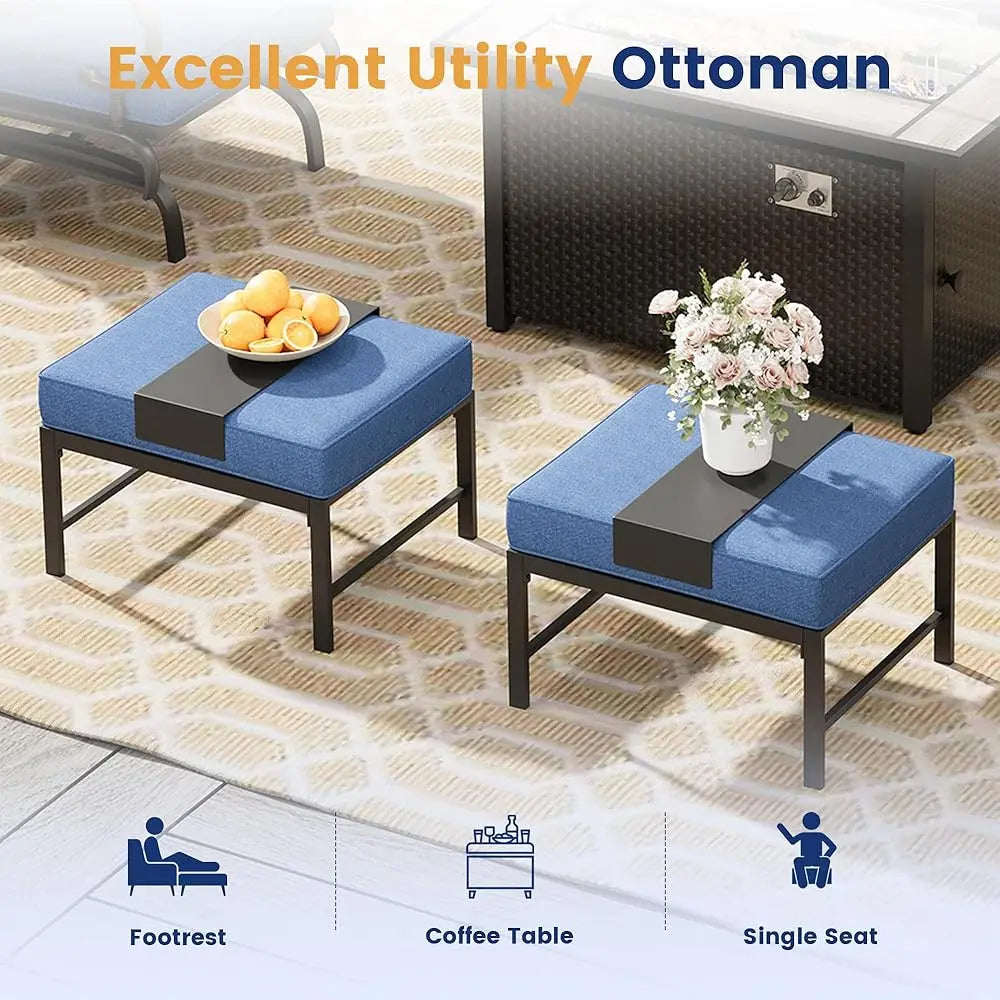 5 Pieces Patio Furniture Set With Small Round Table, Metal Outdoor Conversation Set Of 2 Swivel Sofa Chairs With Ottomans For