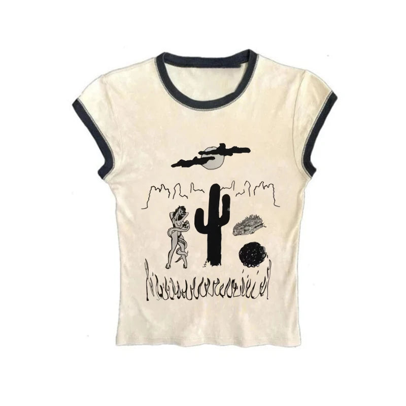 American fashion street high street Harajuku retro style printed simple style short sleeved summer loose casual trend unisex T-s