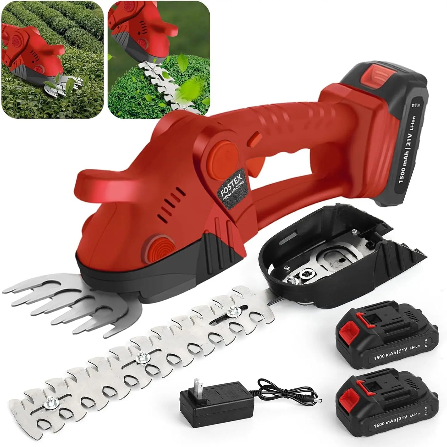 Cordless Grass Shears,2-in-1 Mini Hedge Trimmer,21V Handheld Grass Trimmer,Grass Trimmer with 2Pcs 1500mAh Batteries and Charger