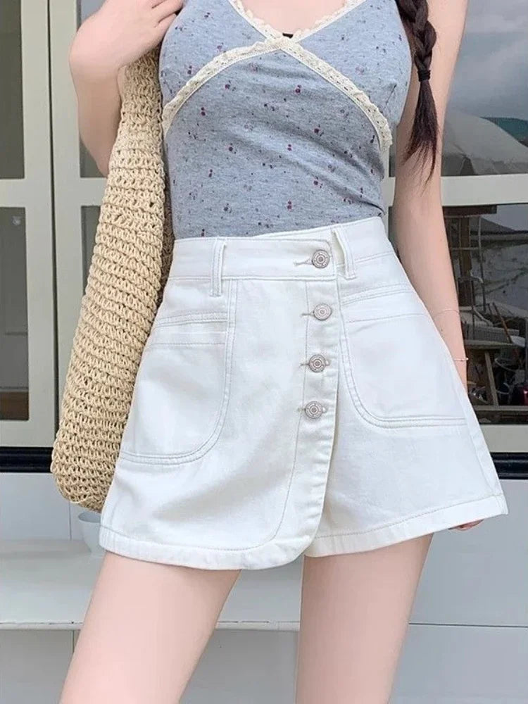 Chic and Elegant Blue Woman Pants Denim Skirt Stylish Korean Fashion Y2k Vintage High Quality Summer 2025 Jeans Skirts for Women