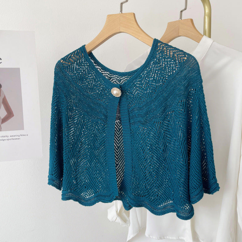 Air-conditioned Room Ice Silk Knitted Shawl Elegant Socialite Outer Wear Pearl Neck Guard Waistcoat