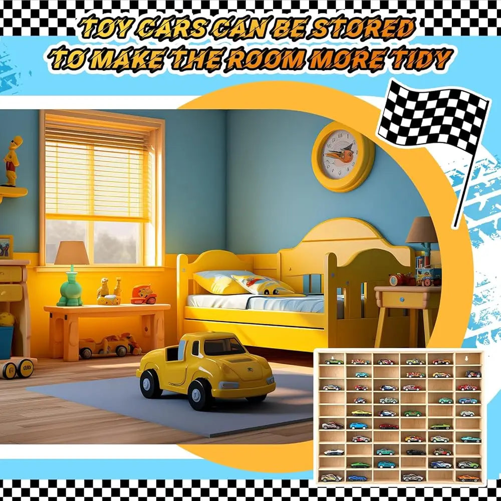 1 Pcs Hot 1/64 Diecast Wheels Display Case Holds Toy Cars Wooden Wall Mount Car Display Shelf Storage Organizer Case For Toy