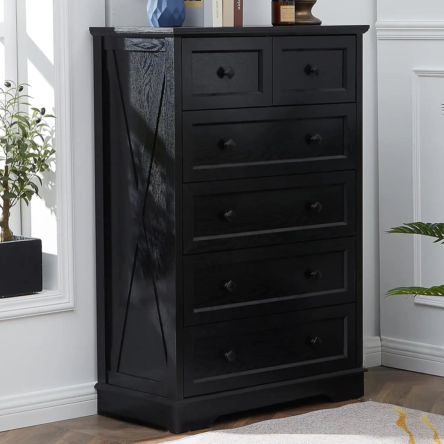 Farmhouse 6 Drawer Dresser, Dressers Chest of Drawer for Bedroom Organizer Storage, 48 Inch Tall Dresser, Wood Dressers Storage