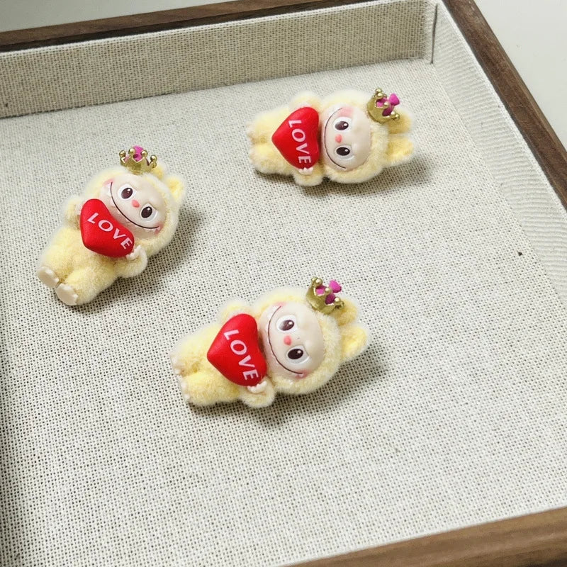 Cartoon Love Crown mini Labubu Series Mini Flocking Exquisite Cute Doll Gift Diy Pendant Accessories Decoration Kawaii Toys Gift