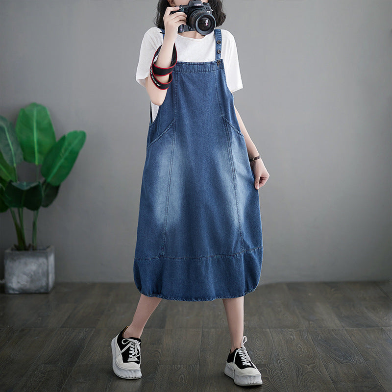 Fashion Loose Denim Strap Dress Women