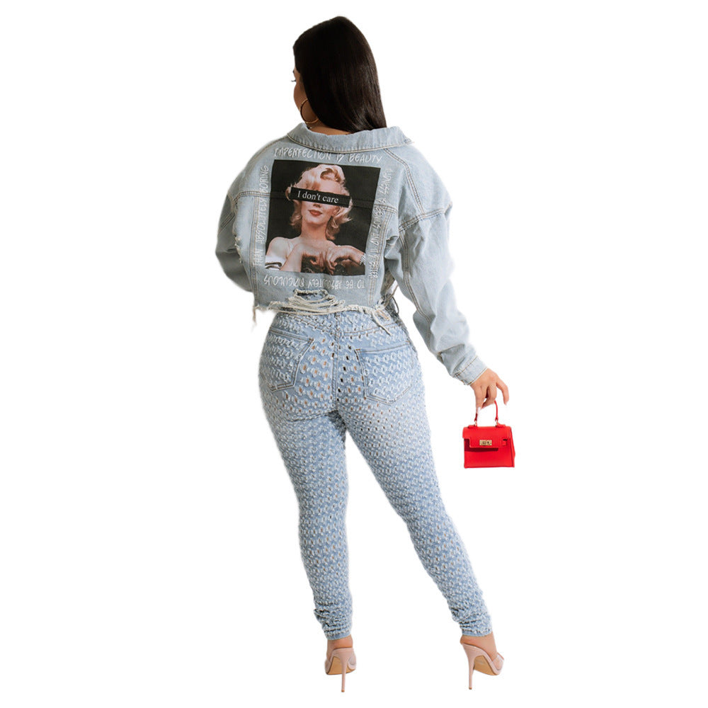 Fashion Hot Retro Everything With Personality Raw Edge Jacket Hot Painted Coat