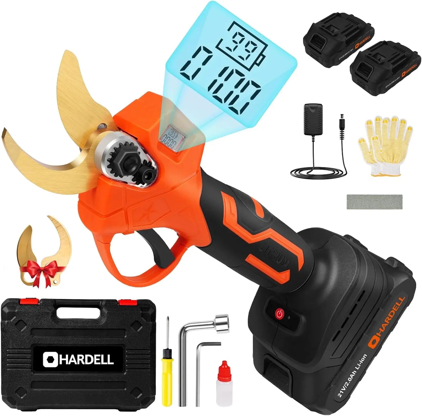 Electric Pruning Shears, 21V Electric Pruner with LCD Display, Cordless Pruning Shears Brushless with 2Pcs Rechargeable Batterie