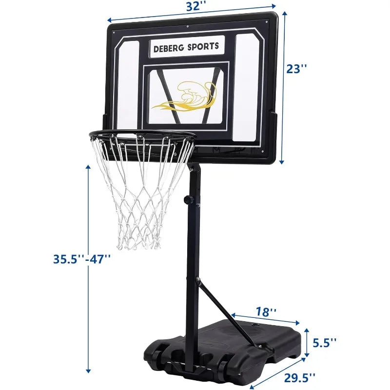 DEBERG Swimming Pool Basketball Hoop Set Height-Adjustable Portable Pool Basketball Hoop Poolside, Includes a Ball and Air Pump