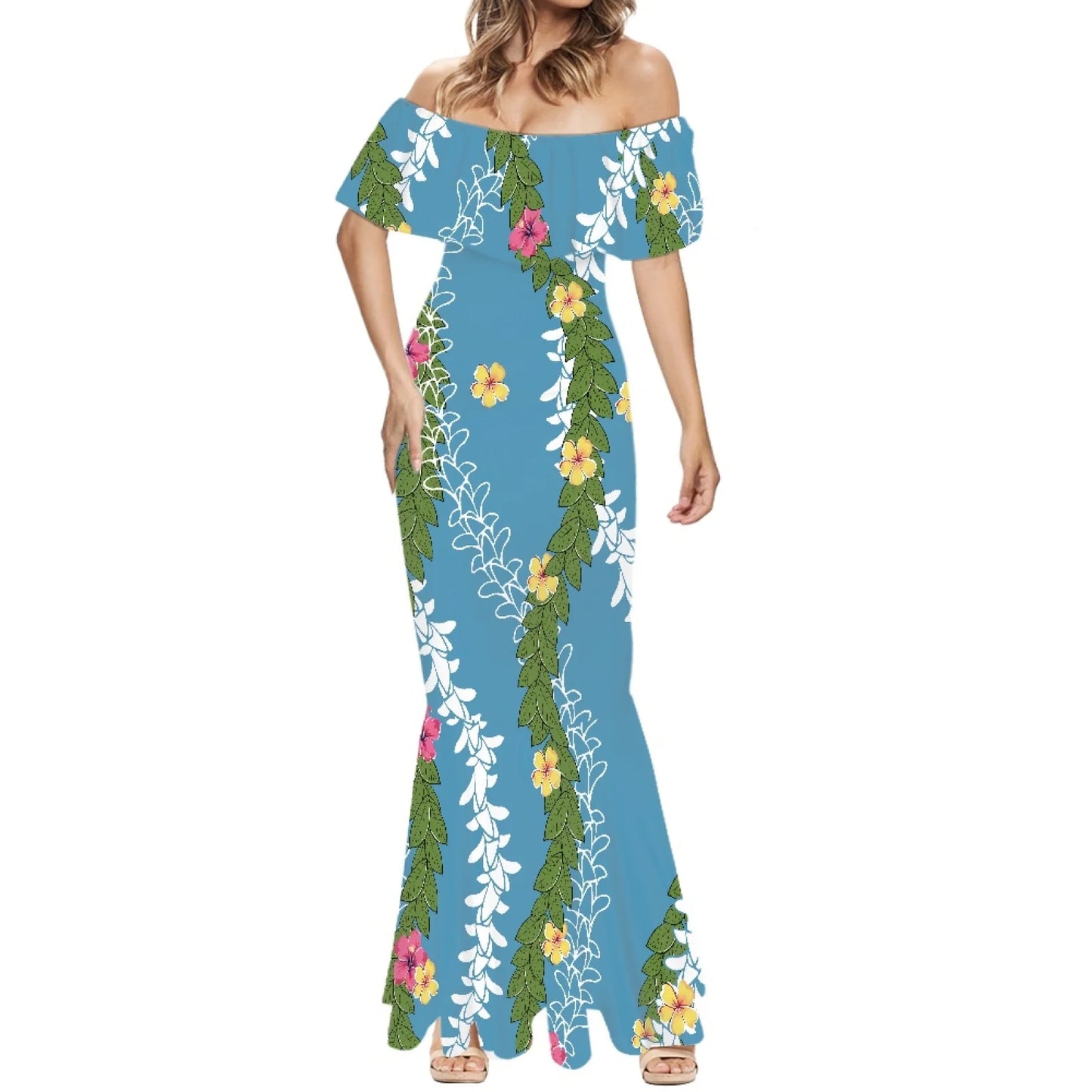 Elegant 2025 Premium Polynesian Puakenikeni Hawaiian Floral Print Made to Order Couture Fishtail Skirt Tonga Charming Style