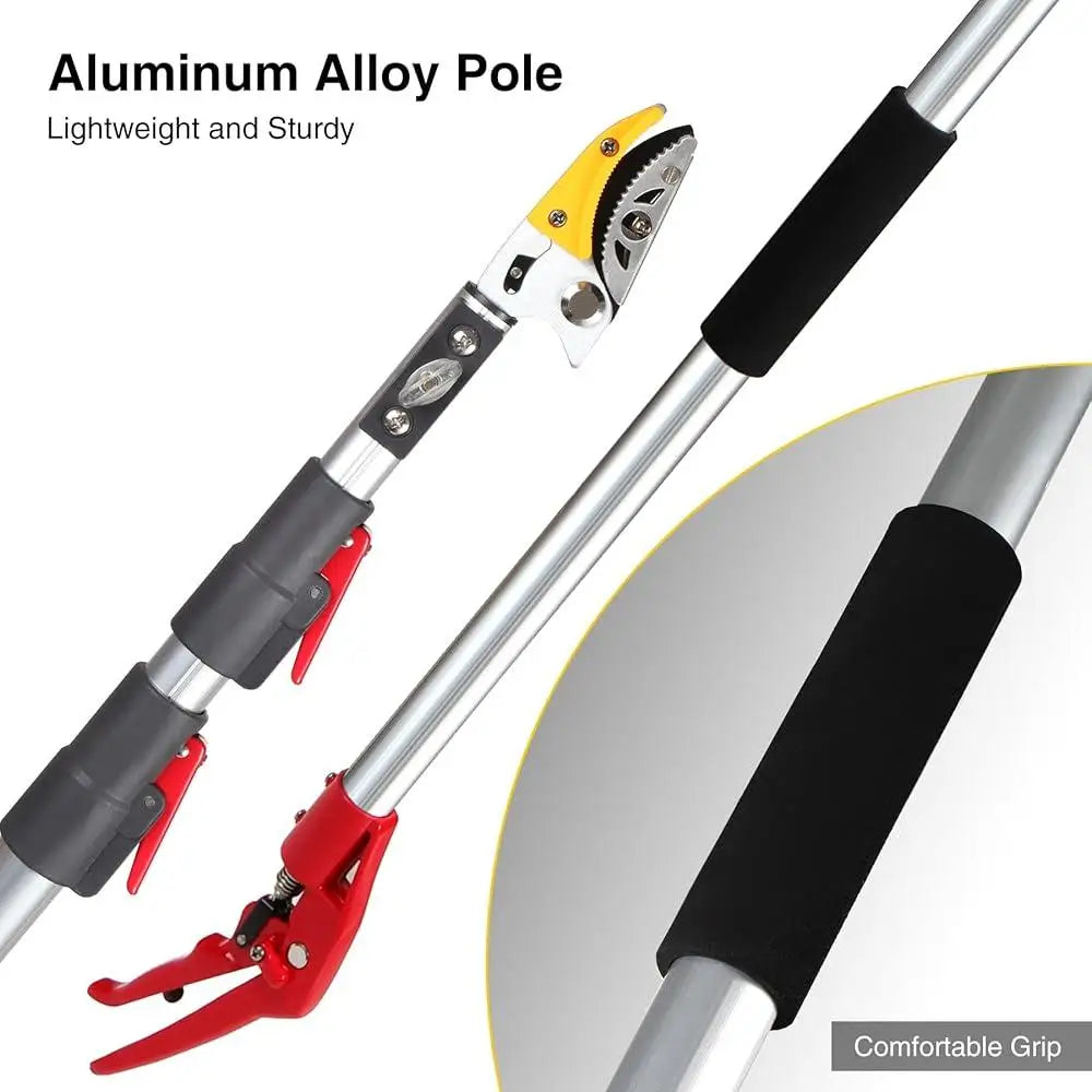 Extendable Tree Pruner 4.6-10ft with Carbon Steel Blades Cut and Hold System Lightweight Aluminum Handle Garden Use