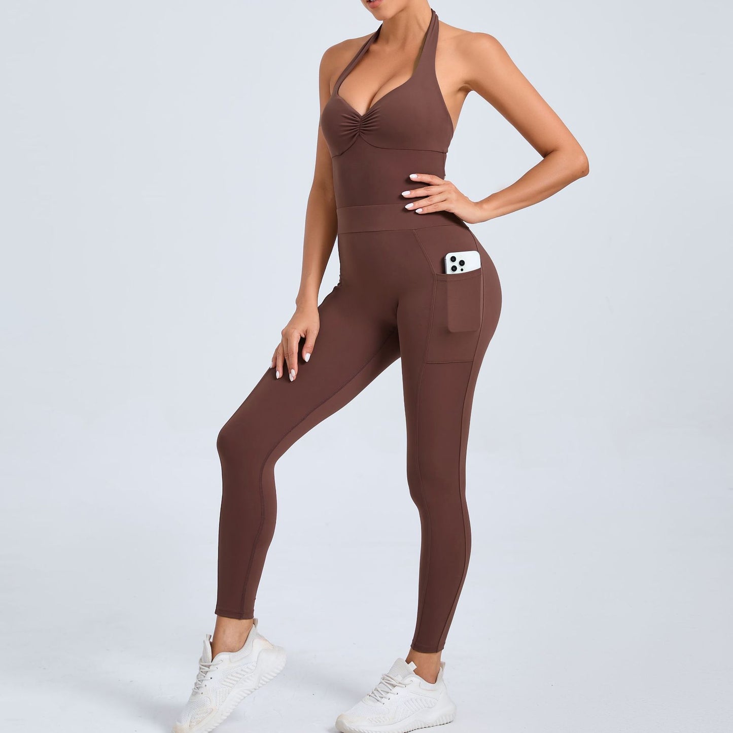 European And American Halter Side Pockets Yoga Jumpsuit
