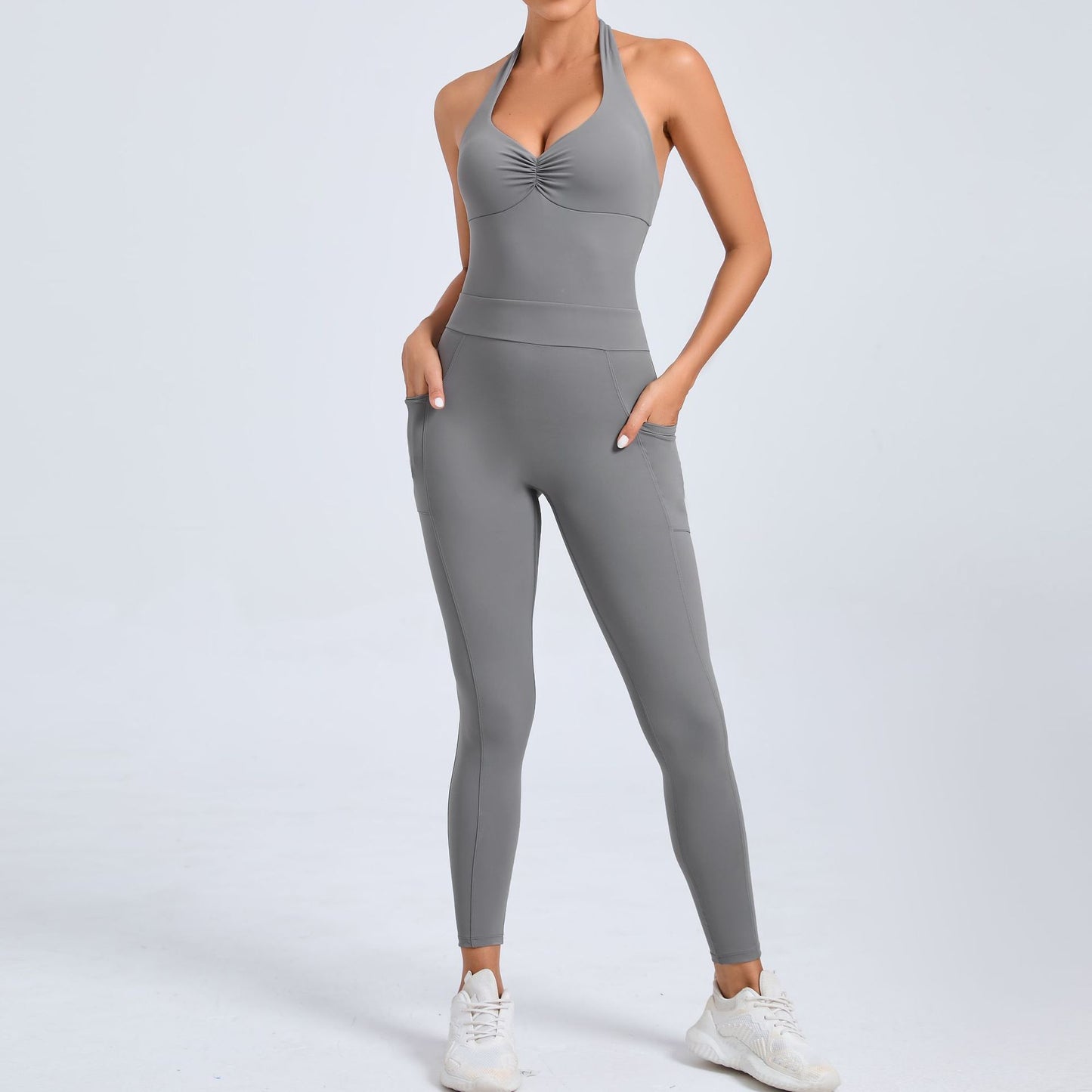 European And American Halter Side Pockets Yoga Jumpsuit