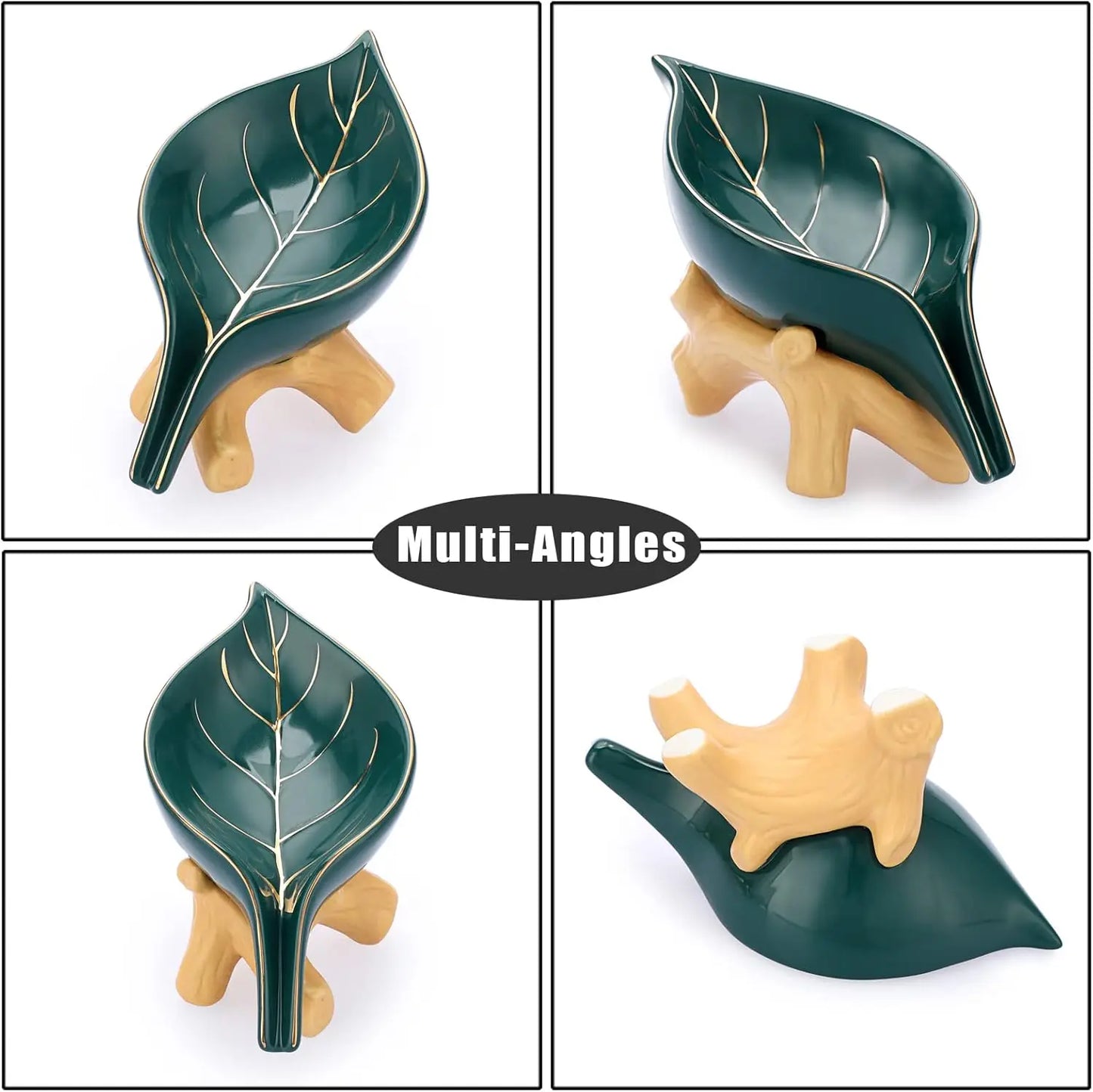 Ceramic Soap Dish Holder Self Draining, Unique Waterfall Soap Dish Leaf Shape Decorative Soap Dish Tray Tabletop Drainable Soap