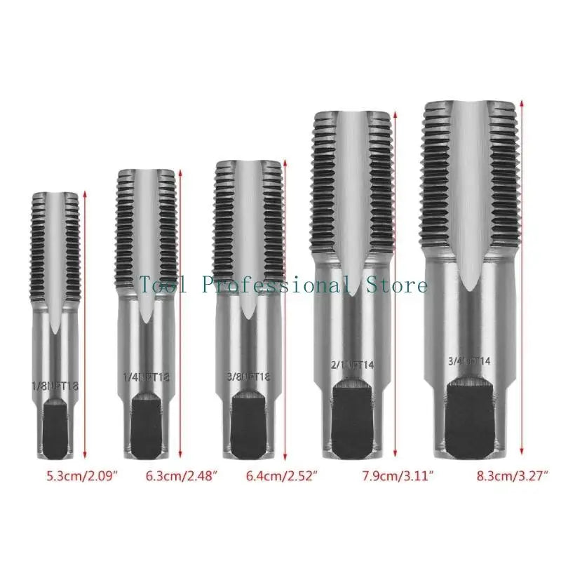 57QF 5Pcs NPT Pipe Tap Set 1/8" 1/4" 3/8" 1/2" and 3/4" With Case Carbon Steel For Cleaning Or Re-Thread Damaged Thread