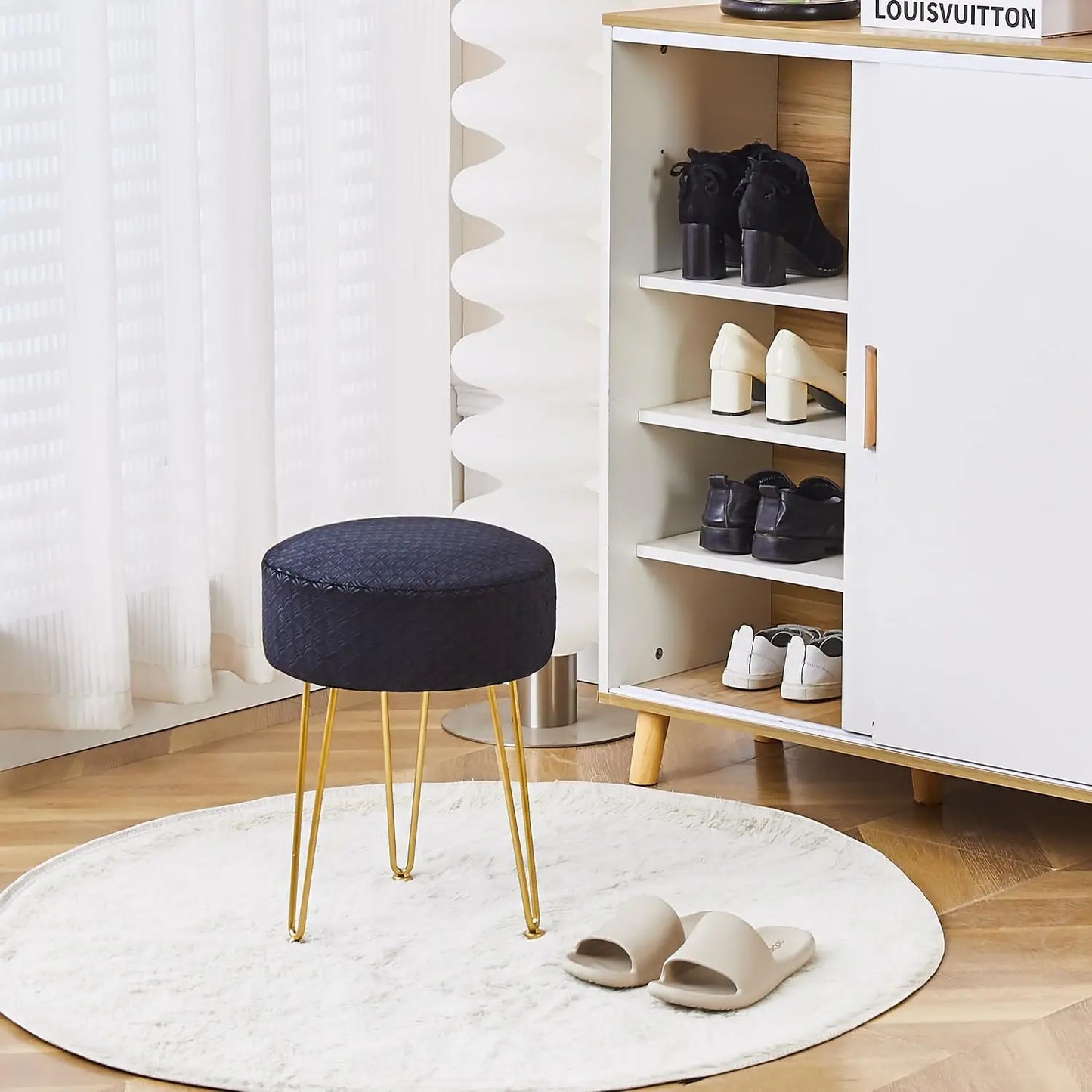 Cpintltr Vanity Stool Foot Stools Velvet Ottoman Stool Round Ottoman Bench Modern Dressing Stool Small Stool Side Table
