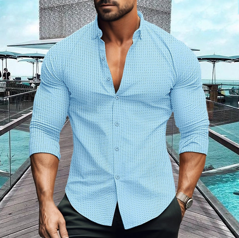 European And American Men's Solid Color Long-sleeved Shirt