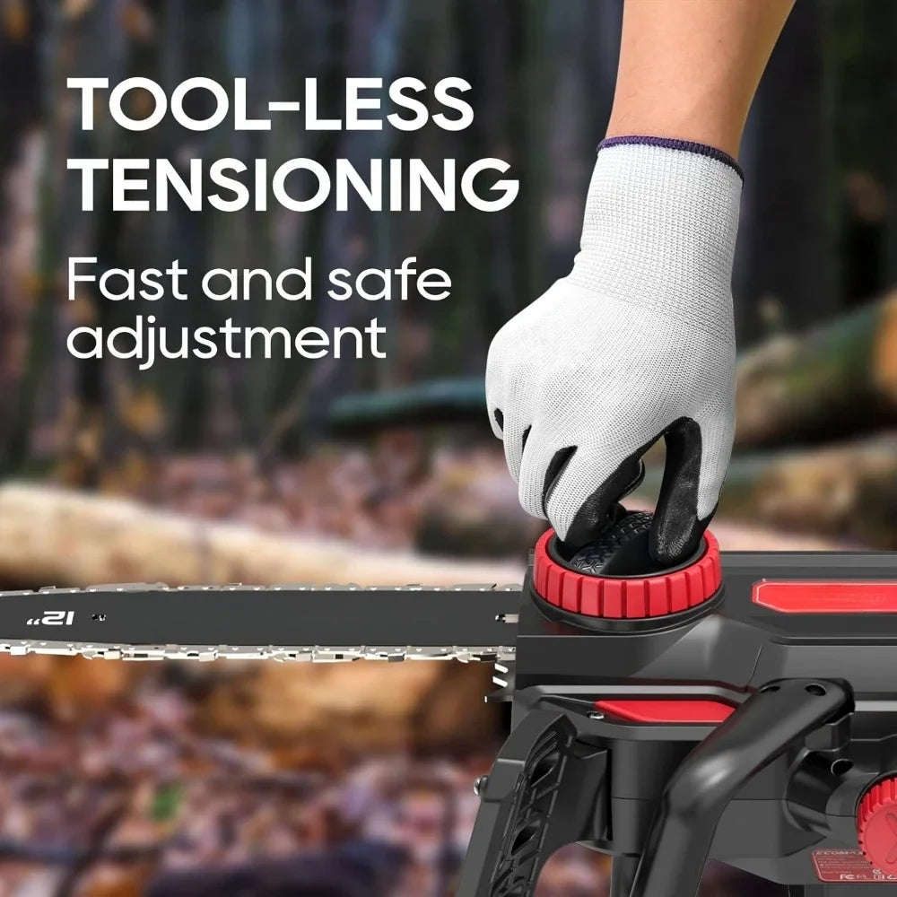 Cordless Chainsaw 12-Inch,18V Electric Chainsaw with 4Ah Battery and Fast Charger, Powerful Chain Saws with Double Safety Switch