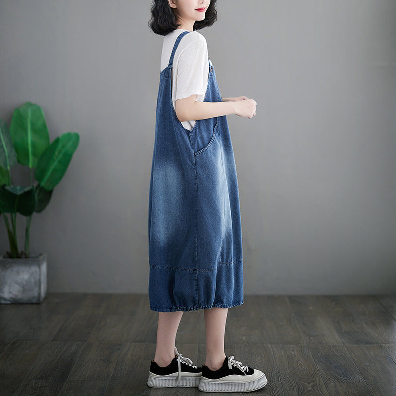 Fashion Loose Denim Strap Dress Women