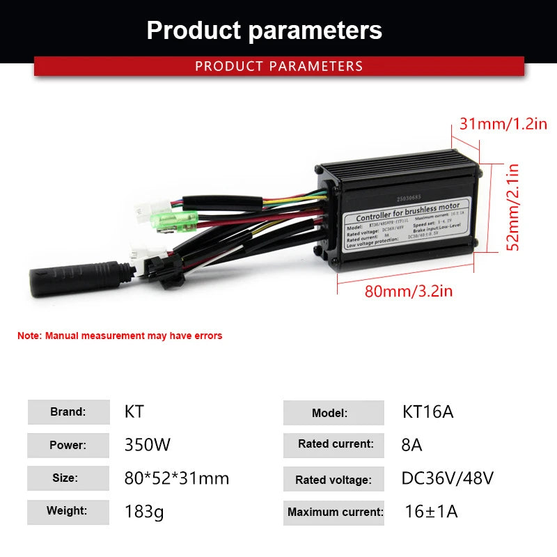 E-bike Controller 36V/48V Bike KT-16A SineWave Controller with Lamp Wire For 350W Motor,Bicycle Retrofit Accessories