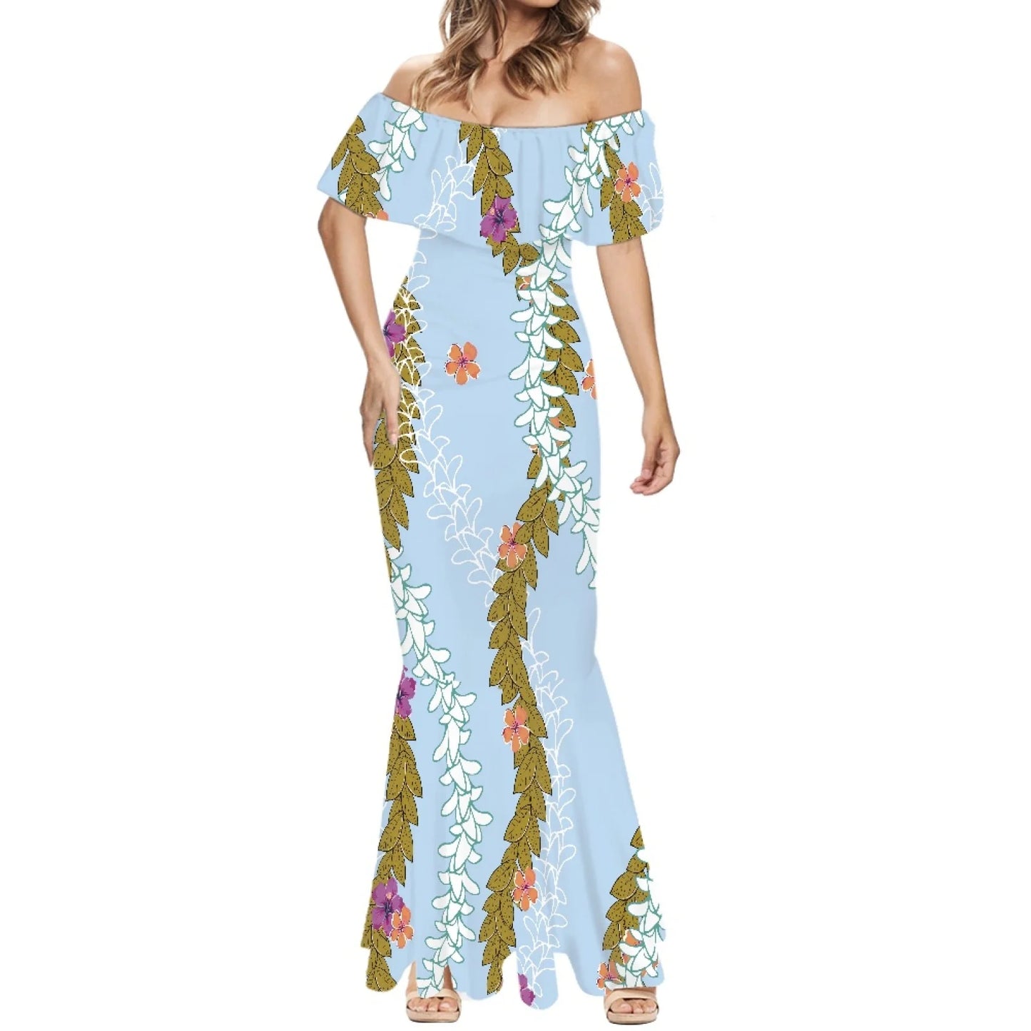 Elegant 2025 Premium Polynesian Puakenikeni Hawaiian Floral Print Made to Order Couture Fishtail Skirt Tonga Charming Style